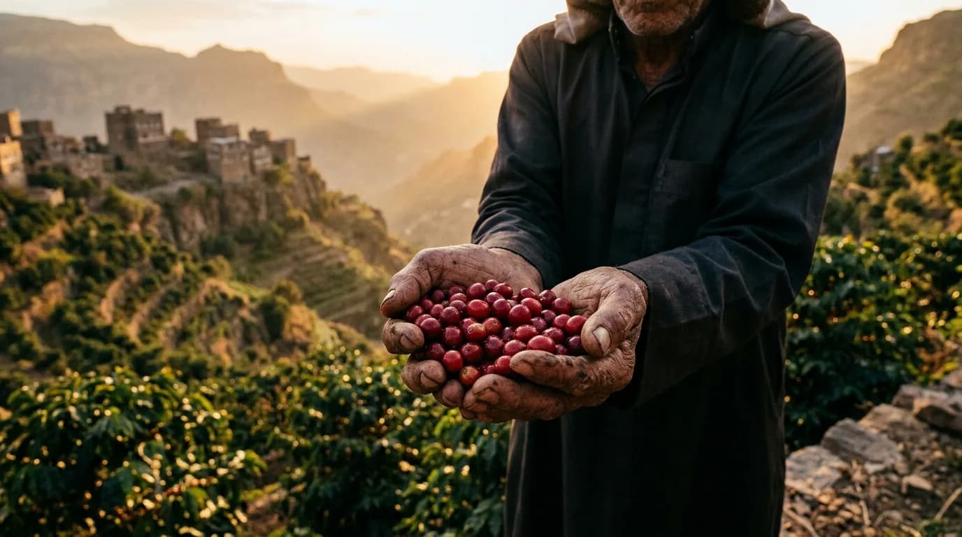 Authentic Yemeni coffee harvest